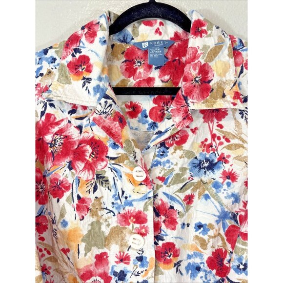 Koret Floral Light Jacket Blazer 16W Cotton 3/4 Sleeve Button Front Top - Picture 3 of 8